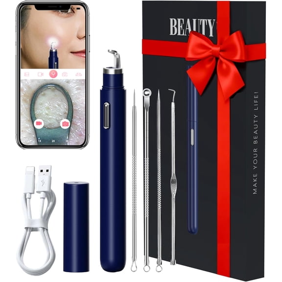 Visual Blackhead Remover Tools with Camera,Pimple Popper Extractor Tool Kit Camera 20X 1080P Pore Cleaner Acne Comedone Whitehead for iPhone/Android (Blue)
