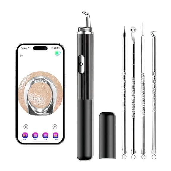 Visual Blackhead Remover Tools with Camera,Pimple Extractor Tool Kit with Camera 50X 1296P Pore Cleaner Extractor Kit for iPhone/Android (Black)