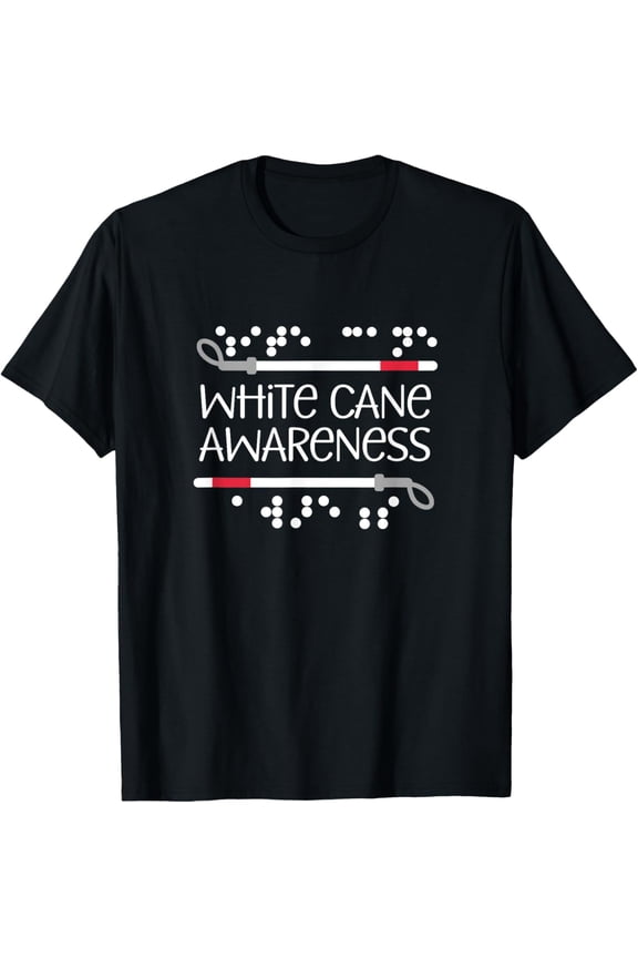 Visual Braille White Cane Awareness Blind Low Vision TVI T-ShirtMen's and women's gift, black and white T-shirt, size: Extra large S-4XL