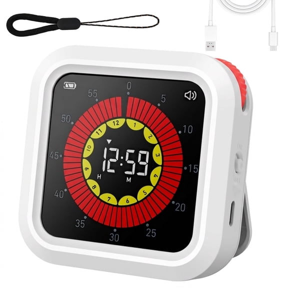 Digital Visual Timer Rechargeable with Magnetic Back Silent Mode 12-Hour Count Up Countdown Timer for Kitchen Cooking Homework Office Productivity