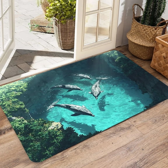 Visual Dolphins Crystal Velvet Floor Mat – Entryway Dirty-Proof Decorative Mat Bathroom Water-Absorbent Foot Mat