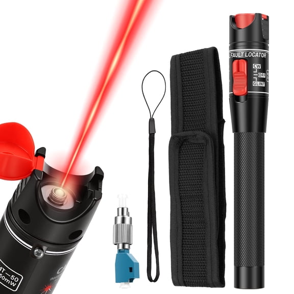 Visual Fault Locator 50KM, Fiber Optic Tester Kit for Single Mode 9/125um, 2.5mm Universal VFL with FC to LC Adapter