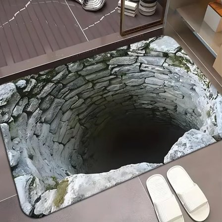 Visual Illusion Endless Abyss Pattern HD Printed Non-Slip Doormat, 3D Optical Illusion Rug, Bottomless Hole Area Rugs, Abyss Carpet for Floor Door Mat, Ground Crack for Home Decoration(#A,24 * 36in)