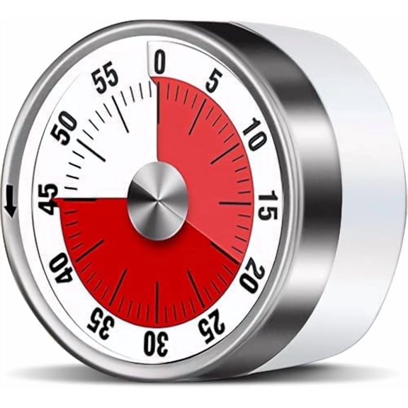 Visual Kitchen Timer with Loud Alarm – Stainless Steel Mechanical Desk Timer (No Batteries), Magnetic Egg/Chef Clock for Cooking, Kids, Classroom Desk & Study, Countdown