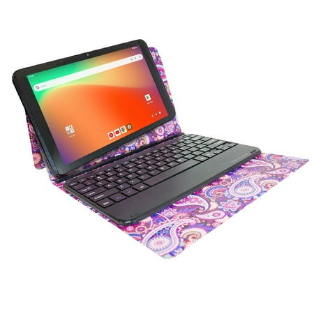 Visual Land Prestige Elite 10QH 10.1" HD IPS Android 13 Quad-Core Tablet, 64GB Storage, 2GB RAM, with Keyboard Case - Paisley
