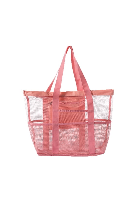 Visual Mesh Fabric Travel Handbag Organizer - Large Capacity Storage with Partition Compartments - Comfortable Carry Strap Multi Pocket for Items Access