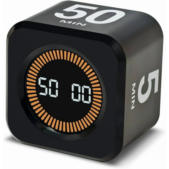 Visual Rotating Timer with 5, 10, 25 50 Minutes Preset, Desk Cube Count Down/up Timer, Rechargeable Custom-time Mute/Sound, Ideal for ADHD Work Learning Kitchen, White