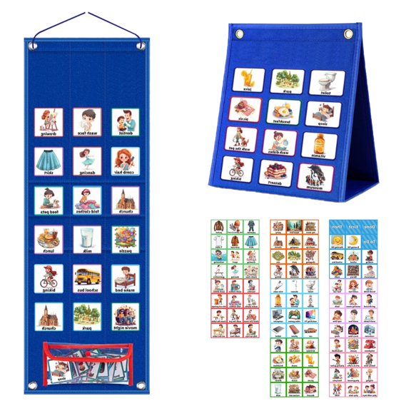 Visual Schedule Chart Kids Learning Materials Todder Daily Routine Chart 18+1 Pocket Double Side Visual Schedule Chart