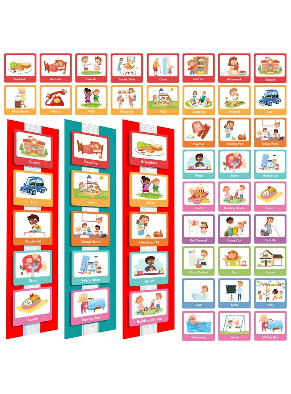 Visual Schedule for Children, Chore chart for Kids Non-verbal Communication Visual Aid Forand Loop for Home, School, Preschool Children, ADHD, Autism ,60 Cards