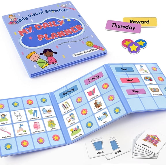 Visual Schedule, Morning & Bedtime Routine Chart, Chore Chart Cards, Customizable Daily Planner with 171 , Learning Material, Early Childhood Education Aid