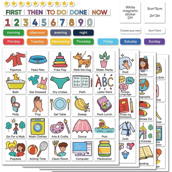 Visual Schedule for - Daily Routine & Chore Chart with 100+ Picture for , & , for Use, Morning and Bedtime Routines