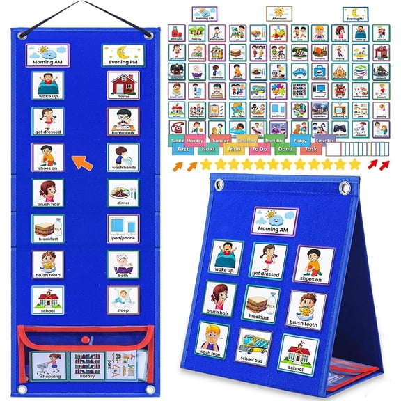 Visual Schedule for Kids with Autism Chore Chart Toddler Planning Board Daily Routine Learning Materials Classroom, Home Use 124 Cards (Blue)