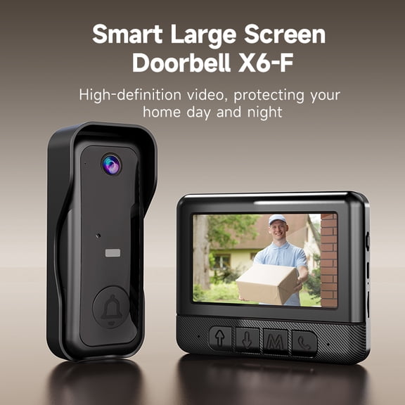 Visual Smart Video Doorbell 4.3 Inch Color Display Auto Capture Auto Recording 128GB TF Card Support Home Security Black