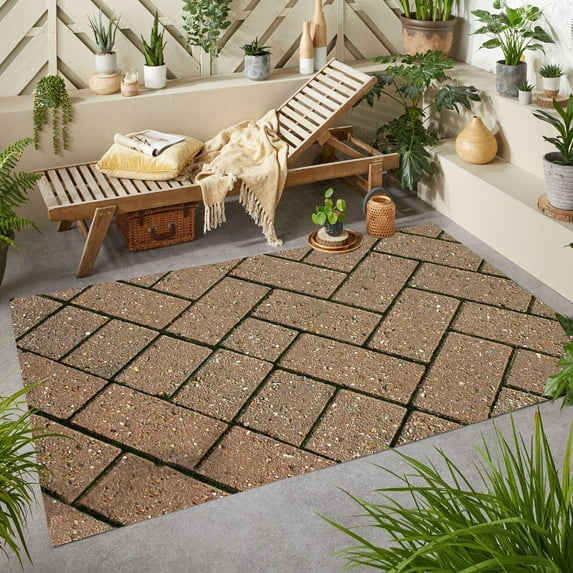 Visual Stone Pattern Outdoor Rug for Balcony Patio Deck Porch Backyard Garden Entrance Hallway Modern Outside Area Rug Boho Washable Durable Bedroom Diningroom Carpet 4'x5' Beige