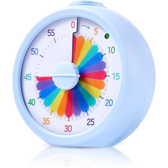 Visual Timer, 60-Minute Countdown Timer for Kids and Adults with Adjustable Volume, Rainbow Design Time Management Tools with Silent Operation, Suitable for Classroom, Office and Home (Blue)