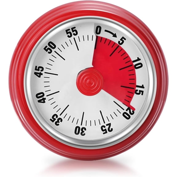 Visual Timer, 60-Minute Countdown Timer, Kitchen Timer with Magnetic Base, Mechanical Clockwork, Ringer Alert, Time Management Tool for Children and Adults, Study/Work/Cooking (Red)