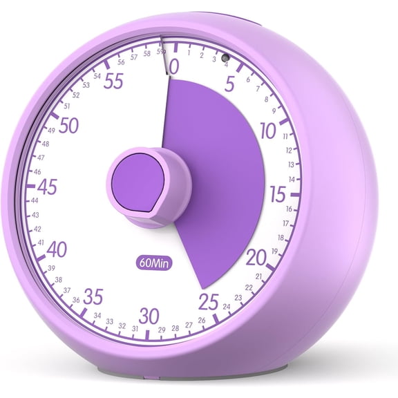 Visual Timer for 60-Minute - Countdown Timer with Optional , Focus Tool for & , Time Management for Homework, Chores, Office, Kitchen, Teaching & Study Routines (Purple)