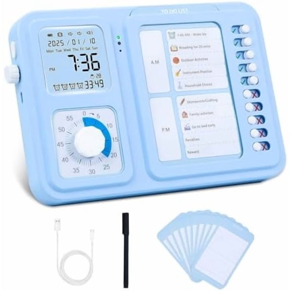 Visual Timer for Kids and Adults, ADHD Tool for Kids with 60-Minute Countdown, Planning Board, Alarm Clock, Voice Command Task Timer for Chores, Classroom and Office Reminders, Visual Schedule