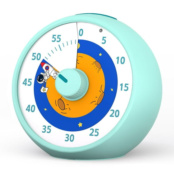 Pomodoro Timer Planet Rocket - 60-Minute Visual Countdown Timer for Kids with Cosmic Rocket Design – Silent, Blue