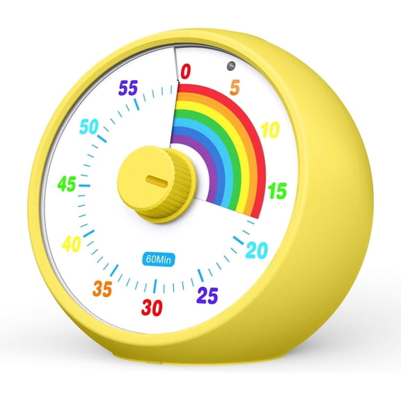 Visual Timer for Kids, 60-Minute Countdown Timer for Classroom Office Kitchen, Desk Timer Kids Time Management Tools with Silent Operation, Pomodoro Time Rainbow Pattern (Yellow)