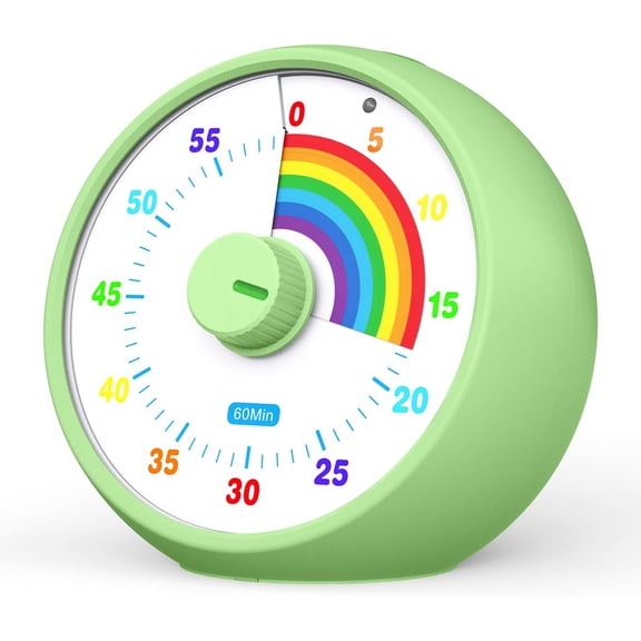 Visual Timer for Kids, 60-Minute Countdown Timer for Classroom Office Kitchen, Desk Timer Kids Time Management Tools with Silent Operation, Pomodoro Time Rainbow Pattern (Green)
