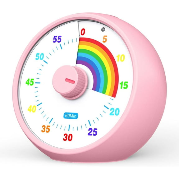 Visual Timer for Kids, 60-Minute Countdown Timer for Classroom Office Kitchen, Desk Timer Kids Time Management Tools with Silent Operation, Pomodoro Time Rainbow Pattern (Pink)