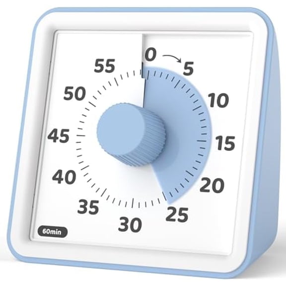 Visual Timer for Kids, 60-Minute Countdown Timers for Classroom Office Kitchen with Silent Operation, Kids Timer for Teaching (Batteries Included) Light Blue