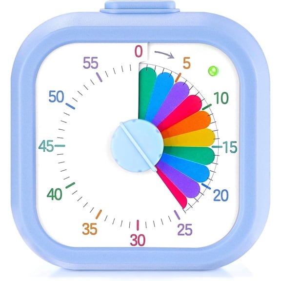 Visual Timer for Kids, 60 Minute Time Digital Pomodoro Countdown with Silent Pause Function Classroom Kitchen Study Cooking Meetings ADHD Rainbow Pattern(Blue)