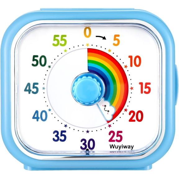 Visual Timer for Kids and Adults, Rainbow Disk 60 Minute Countdown Timer with Pause Function, Silent Time Management Tool, Analog Timer for Classroom, Home, Office (Blue Rainbow)