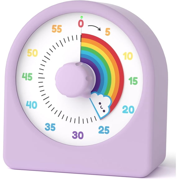 Visual Timer for Kids with Pause Function,Timer for Kids and Adults, Protective Case, Silent Time Management Tool, 60-Minute Countdown for Classroom, Office, Meetings, Study, Kitchen(Rainbow)