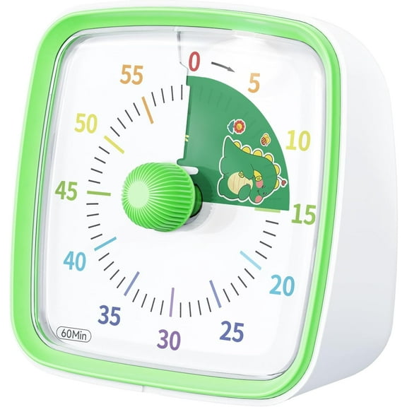 Visual Timer with Night Light for Kids and Adults, 60-Minute Countdown Time, Silent Classroom Timer, Timer with Pattern for Home, School, Kitchen, or Office (Green)