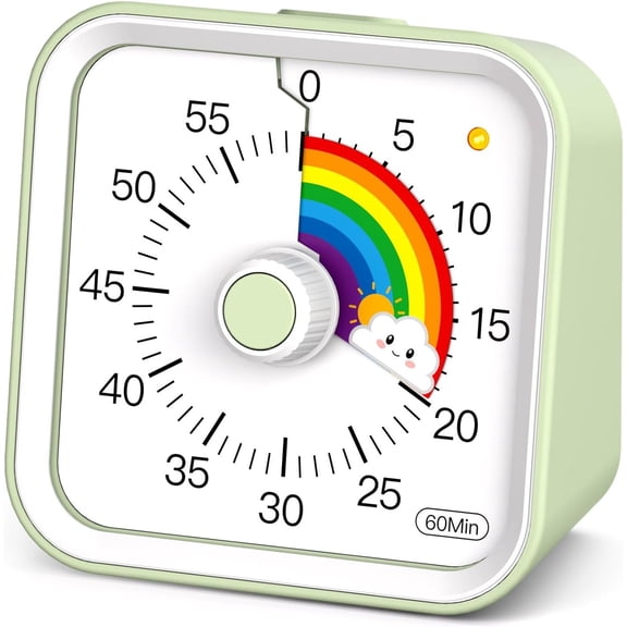 Visual Timer for  with Pause Function, Cute Silent Timer with Rainbow for Classroom, Teaching, Task, Kitchen, 60 Minute Countdown Time Management for  (Rainbow Green)