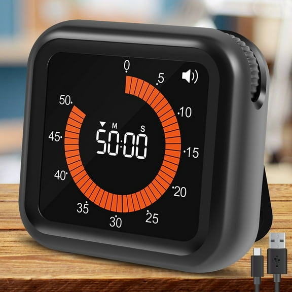 Visual Timer Portable Digital Timer USB Rechargeable 60 Minute/12 Hour Cooking Timer Magnetic Classroom Timer with Bracket Silent Desk Countdown Timer 4 Alarm Mode for Kid Adult