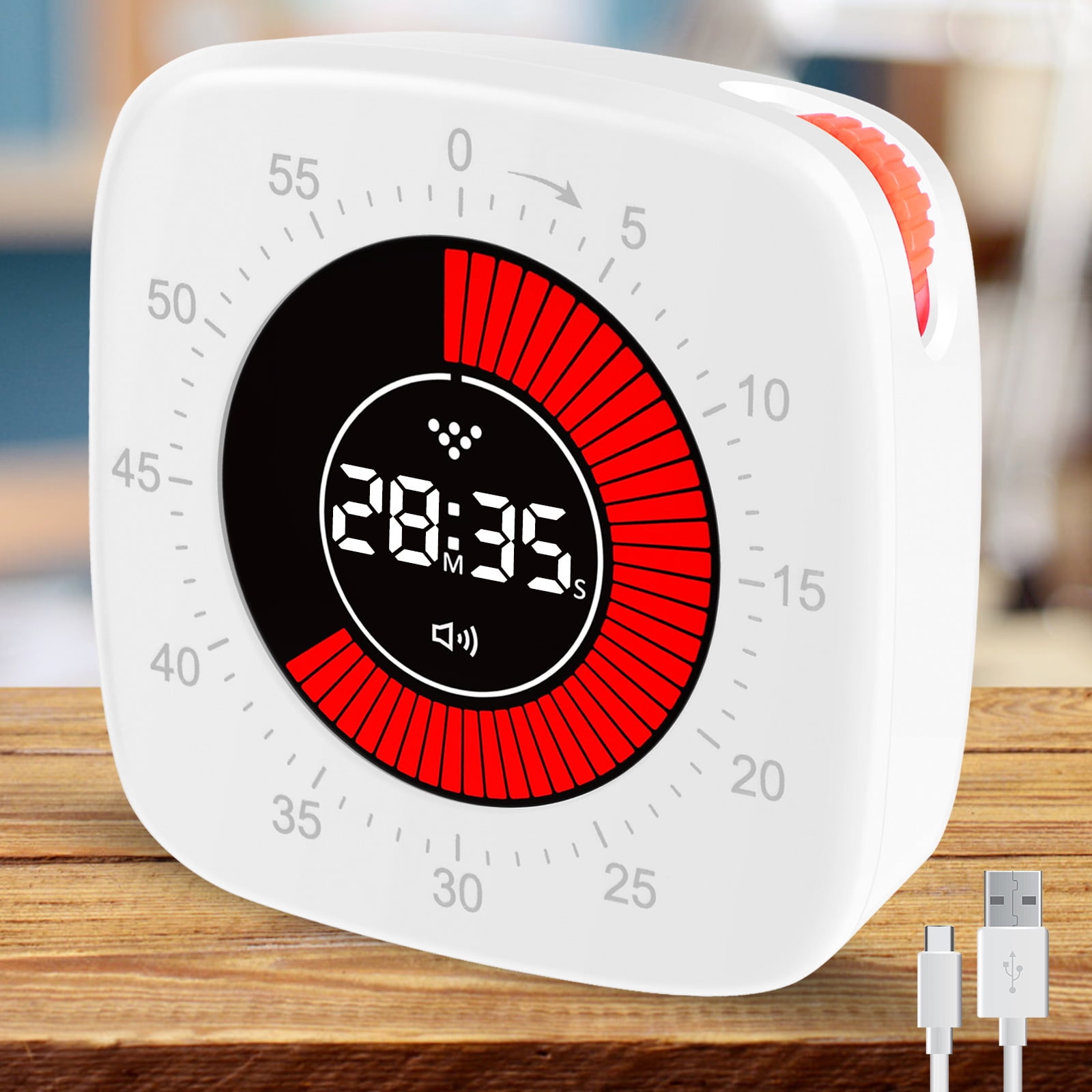 Visual Timer Portable Digital Timer USB Rechargeable 60 Minute/12 Hour ...