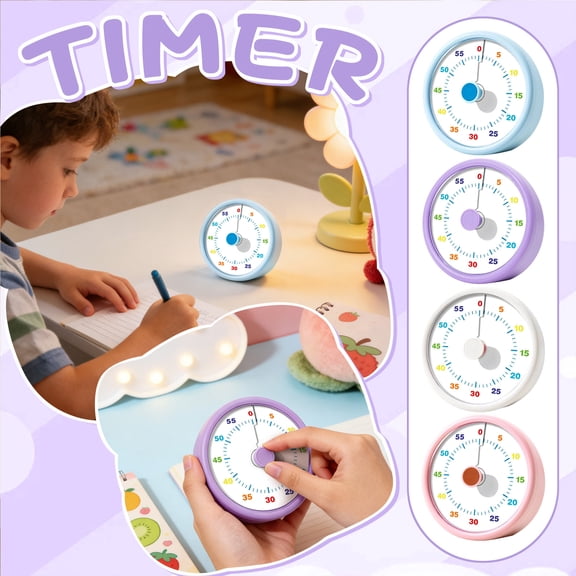 Visual Timer for Student 60 Minute Countdown Classroom Mechanical Time Management Purple Round Timer for Student Ideal Hobby Tool Great Gift for Toddlers Home School Desk Use