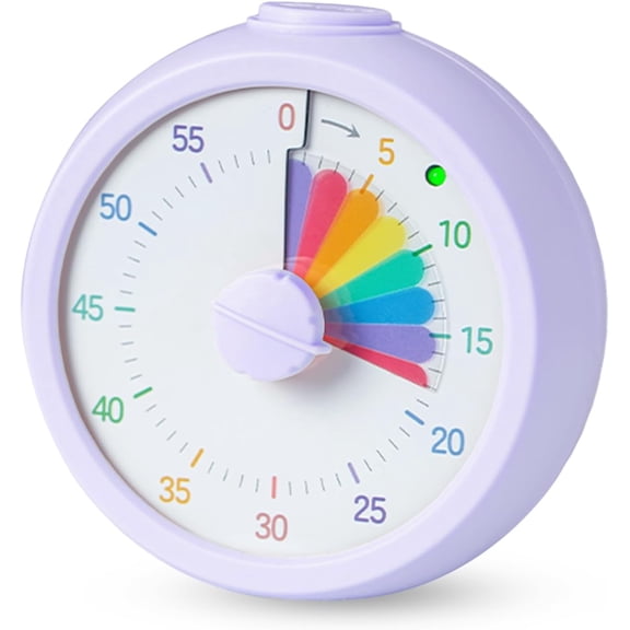 Visual Timer for Kids 60 Minute Countdown Rainbow Disk Desk Clock Classroom Study Office Kitchen with Silent Operation (Purple)