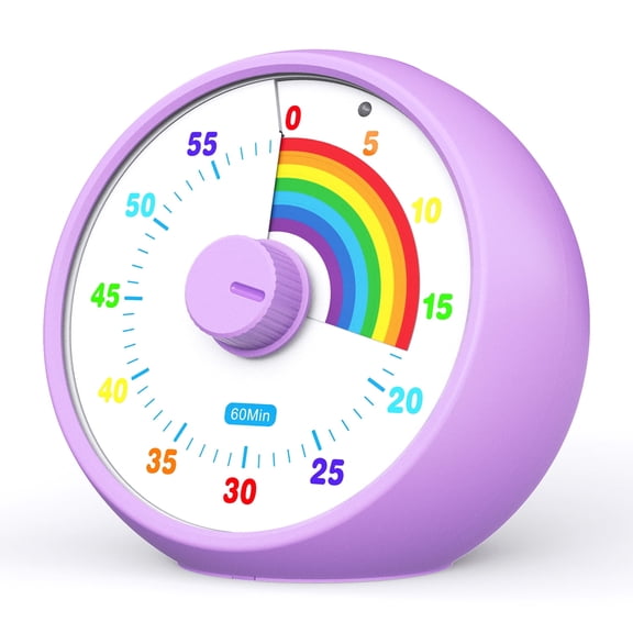 Visual Timer for Kids, 60-Minute Silent Countdown with Rainbow Purple Design - Time Management Tool for Classroom, Office & Kitchen