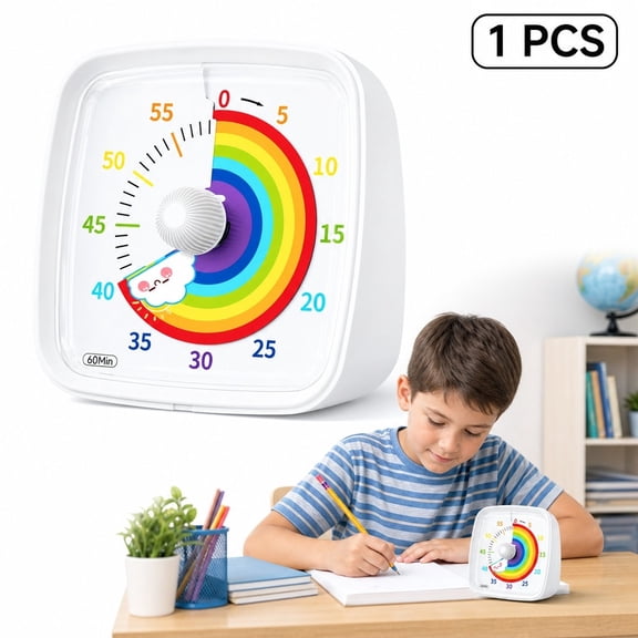 Visual Timer for Kids, Rainbow Disk Countdown Timer, White, 1 Pack, 60-Minute Style