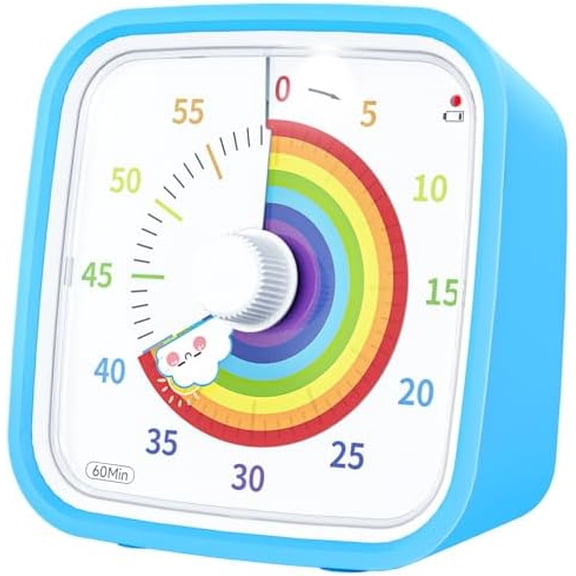 Visual Timer with Protective Case, Rainbow Disk 60 Minute Countdown Timer for Kids and Adults, Silent Time Management Tool(Blue Rainbow)
