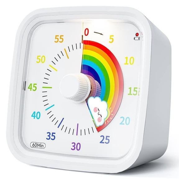 Visual Timer with Protective Case, Rainbow Disk 60 Minute Countdown Timer for Kids and Adults, Silent Time Management Tool(White)