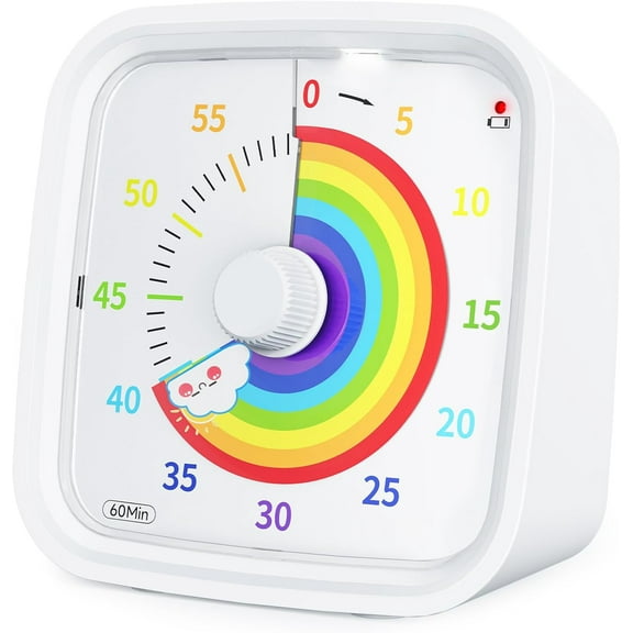 Visual Timer with Protective Case, Rainbow Disk 60 Minute Countdown Timer for Kids and Adults, Silent Time Management Tool