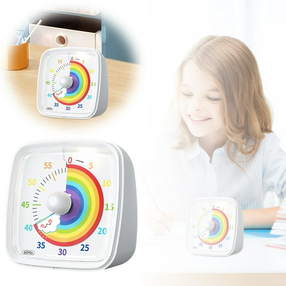 Visual Timer with Protective Case, Rainbow Disk 60 Minute Countdown Timer for Kids and Adults, Silent Time Management Tool
