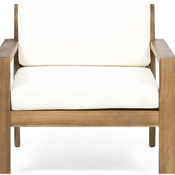 Visual-appeal Club Chair With Wood And Cream Cushions Easy-care In Construction
