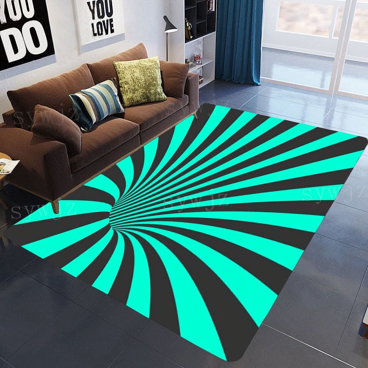 Visual trap rotating geometric lines decorative carpet bedroom living ...