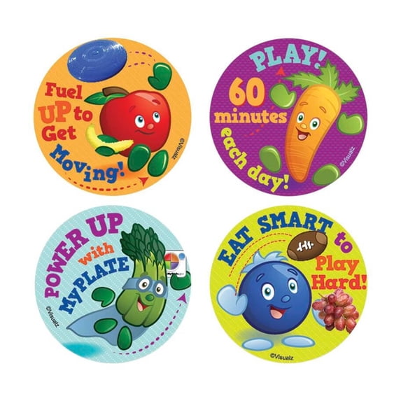 Visualz Active Kids MyPlate Stickers, 4 Designs, Roll of 200