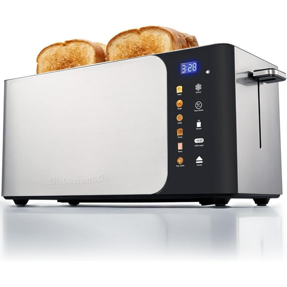 Visualz ECT5924D SmartToast Digital Long Slot 4 Slice Toaster, 1.5” Wide Slots for Thick Breads & Bagel Function, LED Touch Screen, Countdown Timer, 6 Shades, Stainless Steel