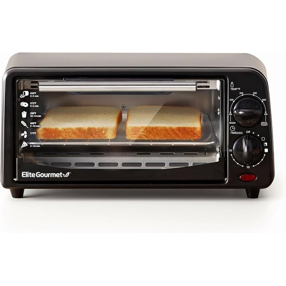 Visualz ETO236  Compact 2 Slice Countertop Toaster Oven with 15 Minute Timer & Adjustable Temperature, Bake, Broil, & Toast, Black