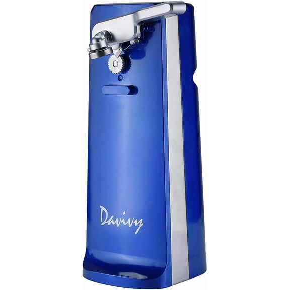 Visualz Electric Can Opener, One Touch Lid Opening, Removable Stainless Steel Cutter and 3-in-1 Design, with Sharpener Opener (Blue)