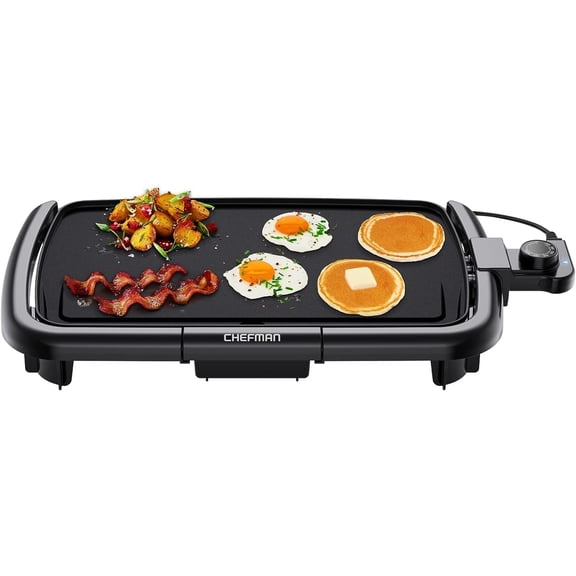 Visualz Electric Griddle with Removable Temperature Control, Immersible Flat Top Grill, Burger, Eggs, Pancake Griddle, Nonstick Easy Clean Cooking Surface, Slide Out Drip Tray, 10 x 16 Inch