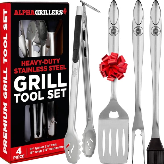 Visualz Grilling Accessories - Grilling Gifts for Men - BBQ Accessories Grill Tools Set with Spatula, Fork, Brush & Tongs - Outdoor Barbecue Utensils Gifts for Men Dad Him Boyfriend
